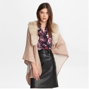 Karl Lagerfeld Fur Collar Ruana Poncho | Color: Cream/Tan